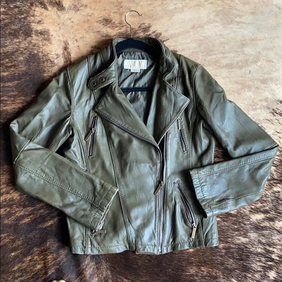 Green Michael Kors Leather Jacket - Picture 2 of 7